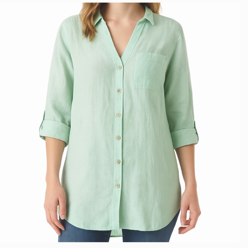 Sigrid Olsen Lt. Mint Green Linen Top Sz XL - Picture 9 of 9